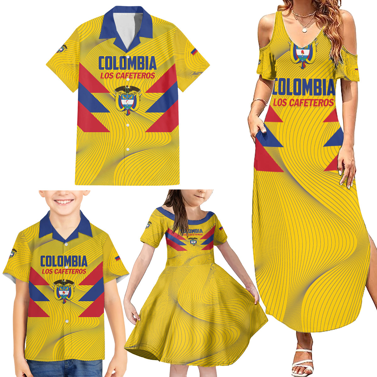 Personalized Colombia 2024 Football Family Matching Summer Maxi Dress and Hawaiian Shirt Go Los Cafeteros - Wonder Print Shop