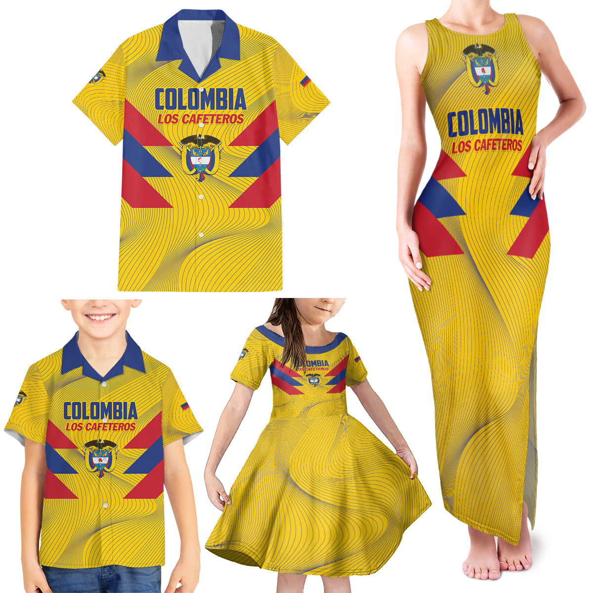 Personalized Colombia 2024 Football Family Matching Tank Maxi Dress and Hawaiian Shirt Go Los Cafeteros - Wonder Print Shop