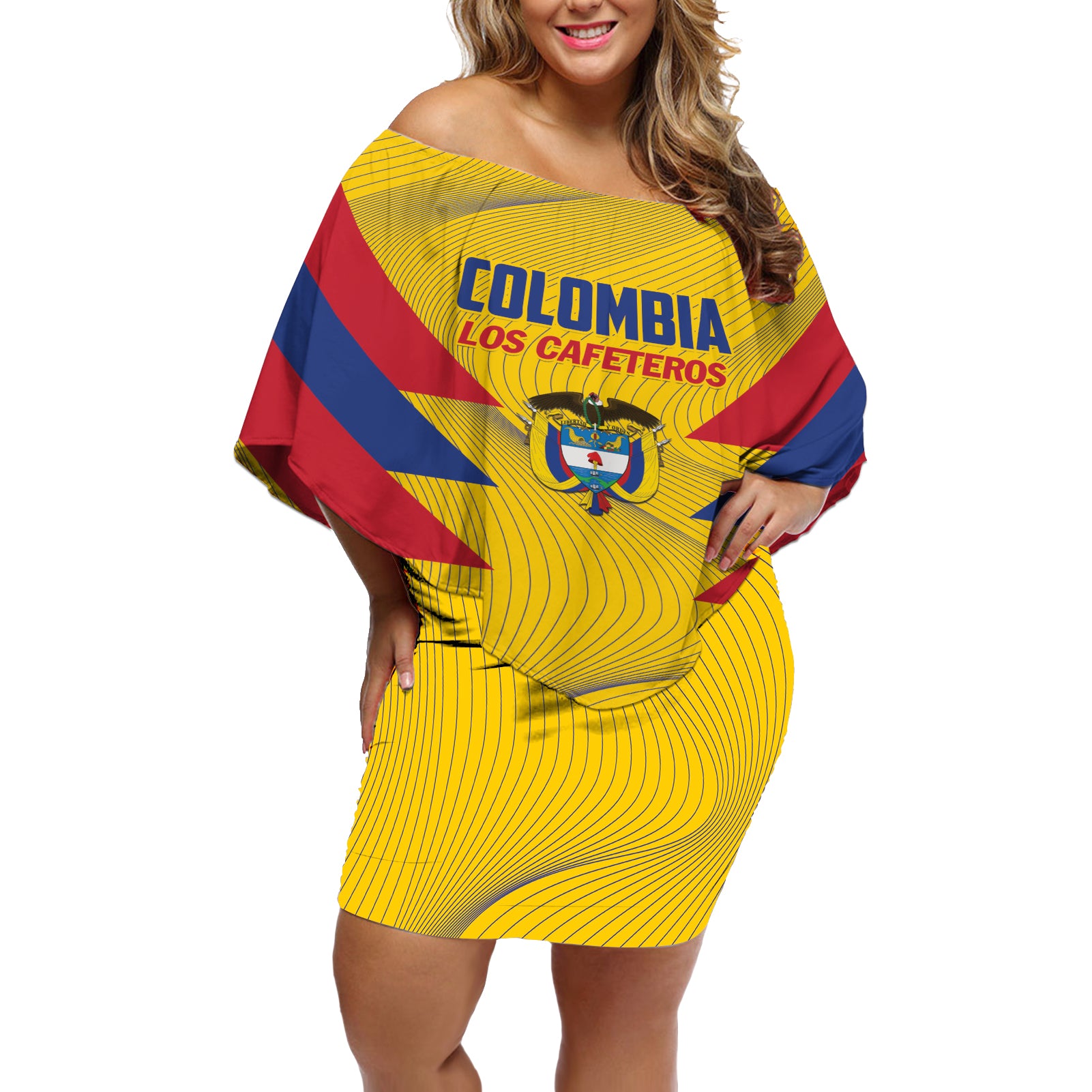 Personalized Colombia 2024 Football Off Shoulder Short Dress Go Los Cafeteros - Wonder Print Shop