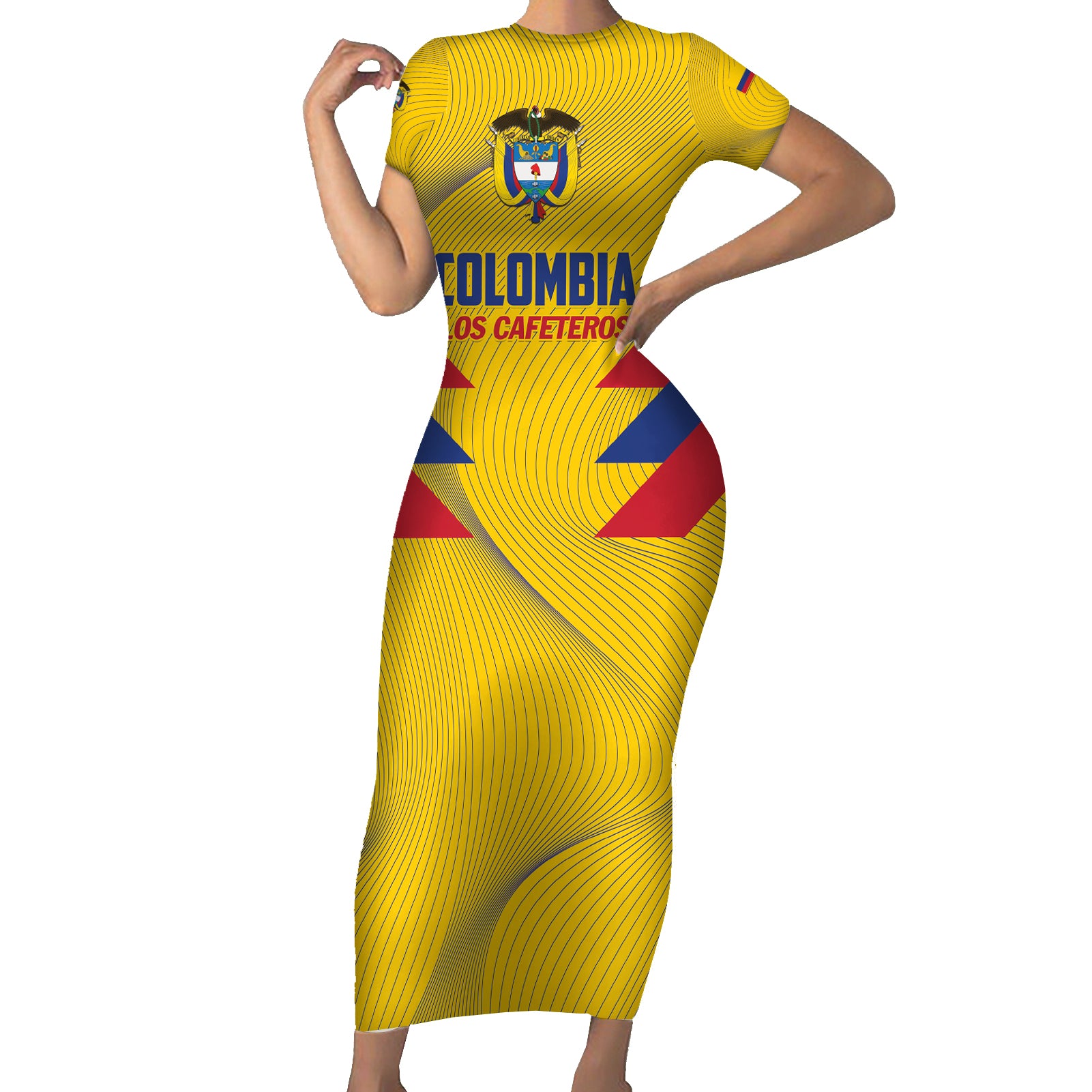 Personalized Colombia 2024 Football Short Sleeve Bodycon Dress Go Los Cafeteros - Wonder Print Shop