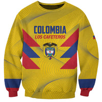 Yellow football sweatshirt with striped pattern, Colombia Los Cafeteros text and crest