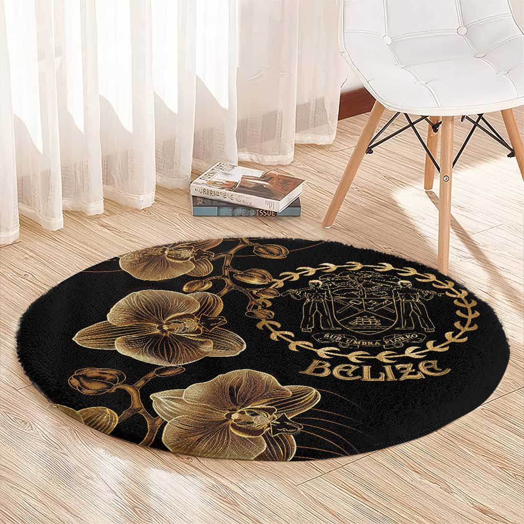 Belize Gold Orchid Round Carpet Luxury Stylized
