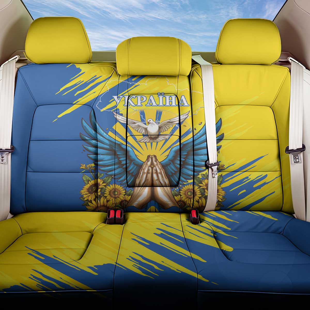 Ukraine Independence Day Back Car Seat Cover Ukrainian Dove Sunflower - Wonder Print Shop