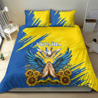 Bedding set with blue and yellow Ukrainian dove and sunflower print