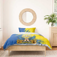 Blue and yellow bedding set with dove and sunflower Ukraine graphic