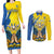 Ukraine Independence Day Couples Matching Long Sleeve Bodycon Dress and Long Sleeve Button Shirt Ukrainian Dove Sunflower - Wonder Print Shop