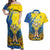 Ukraine Independence Day Couples Matching Off Shoulder Maxi Dress and Hawaiian Shirt Ukrainian Dove Sunflower - Wonder Print Shop