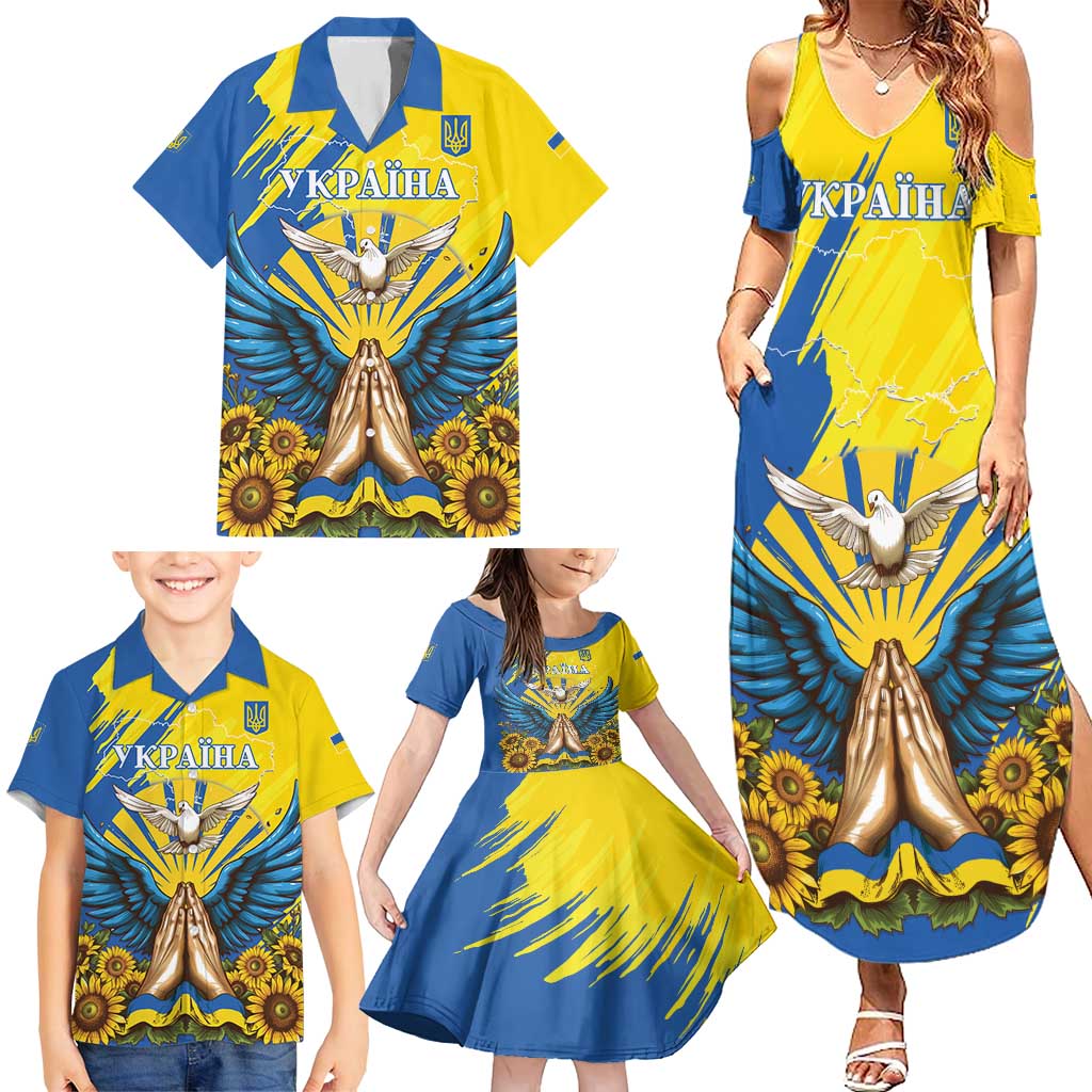 Ukraine Independence Day Family Matching Summer Maxi Dress and Hawaiian Shirt Ukrainian Dove Sunflower - Wonder Print Shop