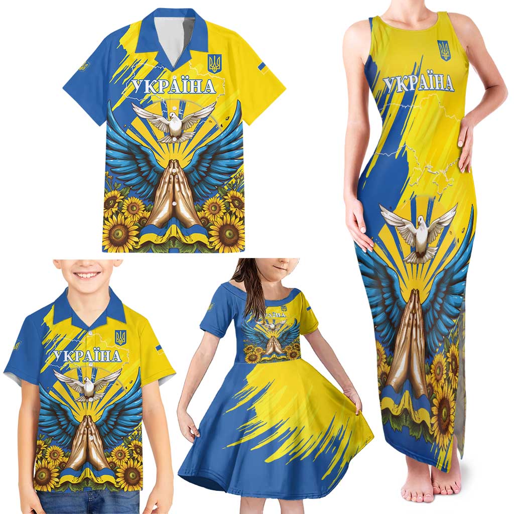 Ukraine Independence Day Family Matching Tank Maxi Dress and Hawaiian Shirt Ukrainian Dove Sunflower - Wonder Print Shop