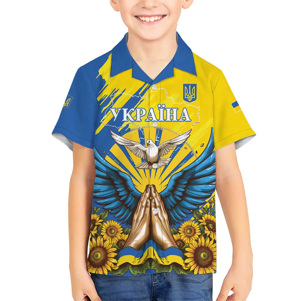 Ukraine Independence Day Kid Hawaiian Shirt Ukrainian Dove Sunflower - Wonder Print Shop