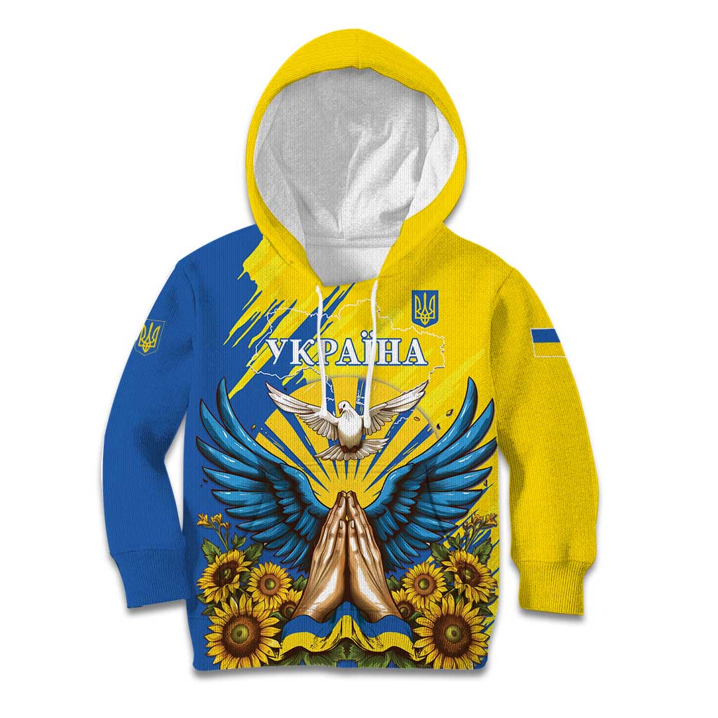 Ukraine Independence Day Kid Hoodie Ukrainian Dove Sunflower - Wonder Print Shop