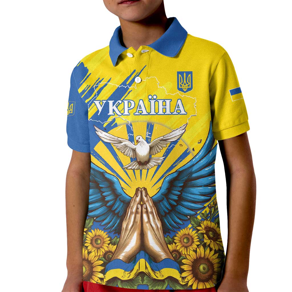 Ukraine Independence Day Kid Polo Shirt Ukrainian Dove Sunflower - Wonder Print Shop