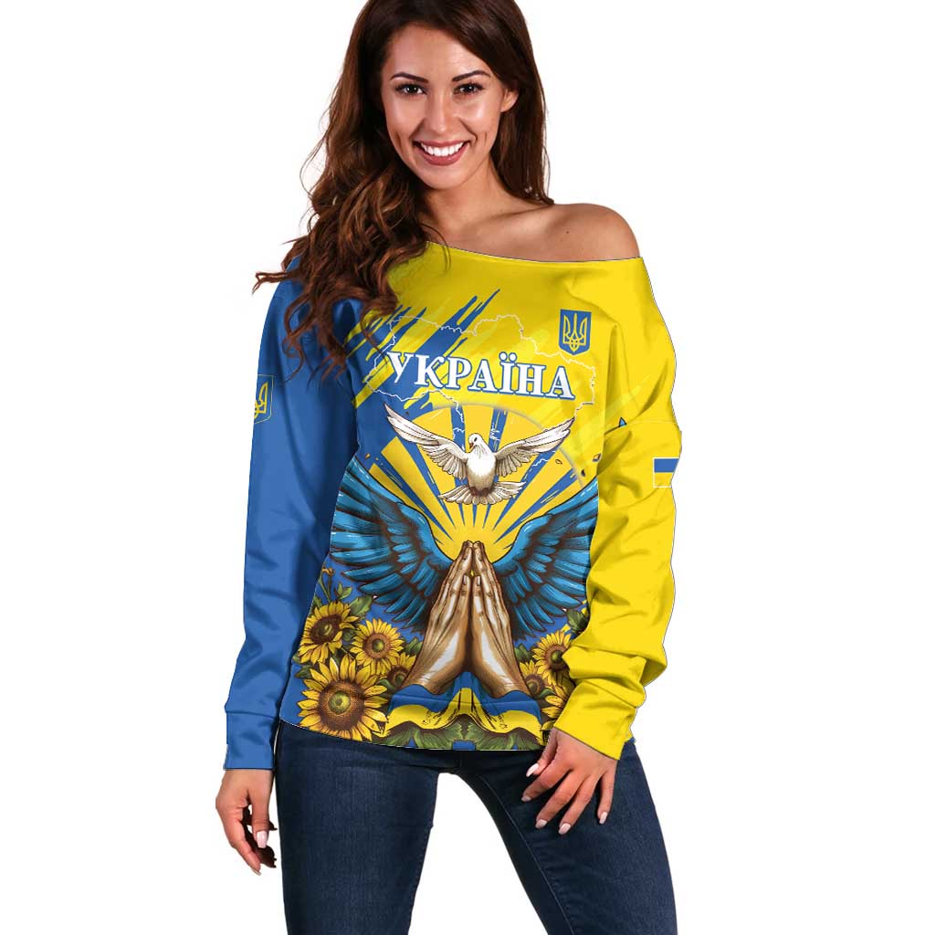 Ukraine Independence Day Off Shoulder Sweater Ukrainian Dove Sunflower - Wonder Print Shop