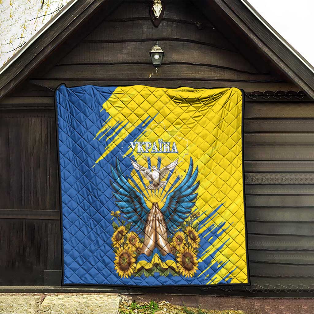 Ukraine Independence Day quilt with dove and sunflowers in blue and yellow