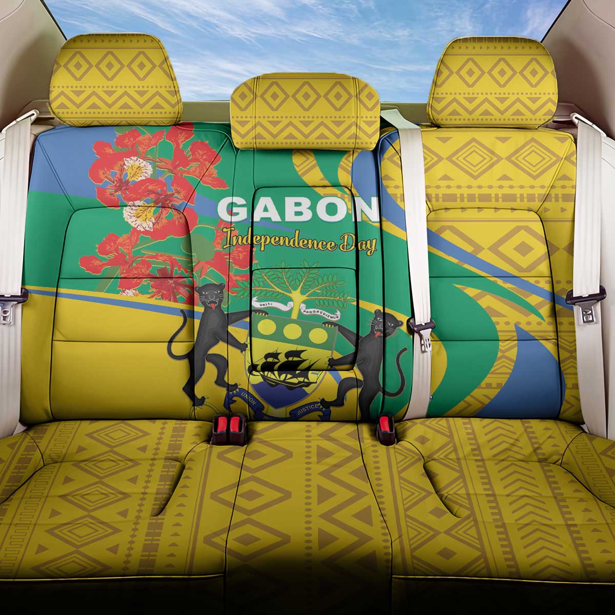 Gabon Independence Day Back Car Seat Cover Gabonaise Flamboyant African Pattern - Wonder Print Shop