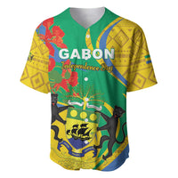 Green and yellow baseball jersey with Gabon Independence Day front graphic