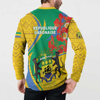 Gabon Independence Day button sweatshirt with yellow sleeves and back graphic