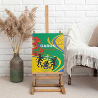 Canvas wall art on wooden easel with Gabon Independence Day design and cats