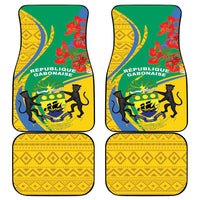 Car floor mat set with Gabon emblem, lions, and green-yellow floral pattern