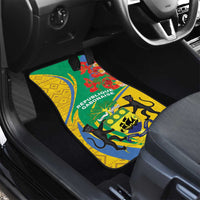 Green-and-yellow corner car floor mat with Gabon crest and lion figures