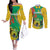 Gabon Independence Day Couples Matching Off The Shoulder Long Sleeve Dress and Long Sleeve Button Shirt Gabonaise Flamboyant African Pattern