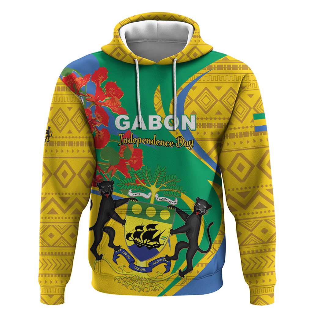 Gabon Independence Day Hoodie Gabonaise Flamboyant African Pattern - Wonder Print Shop