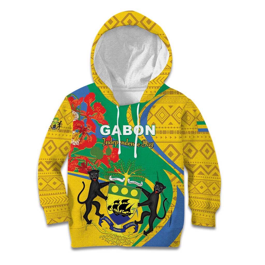 Gabon Independence Day Kid Hoodie Gabonaise Flamboyant African Pattern - Wonder Print Shop