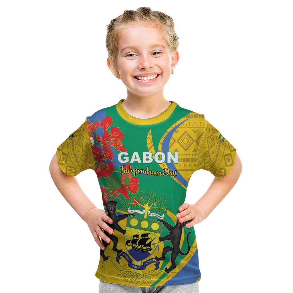 Gabon Independence Day Kid T Shirt Gabonaise Flamboyant African Pattern - Wonder Print Shop