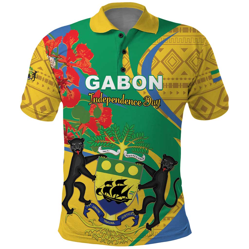 Gabon Independence Day Polo Shirt Gabonaise Flamboyant African Pattern - Wonder Print Shop