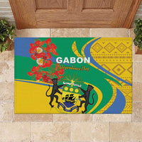 Rectangular rubber doormat with green, yellow, blue Gabon Independence Day design