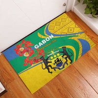 Rectangular rubber doormat with green, yellow, blue Gabon Independence Day emblem