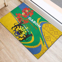 Rectangular rubber doormat with green, yellow, blue Gabon Independence Day lion figures