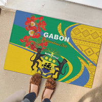 Rectangular rubber doormat with green, yellow, blue Gabon Independence Day artwork