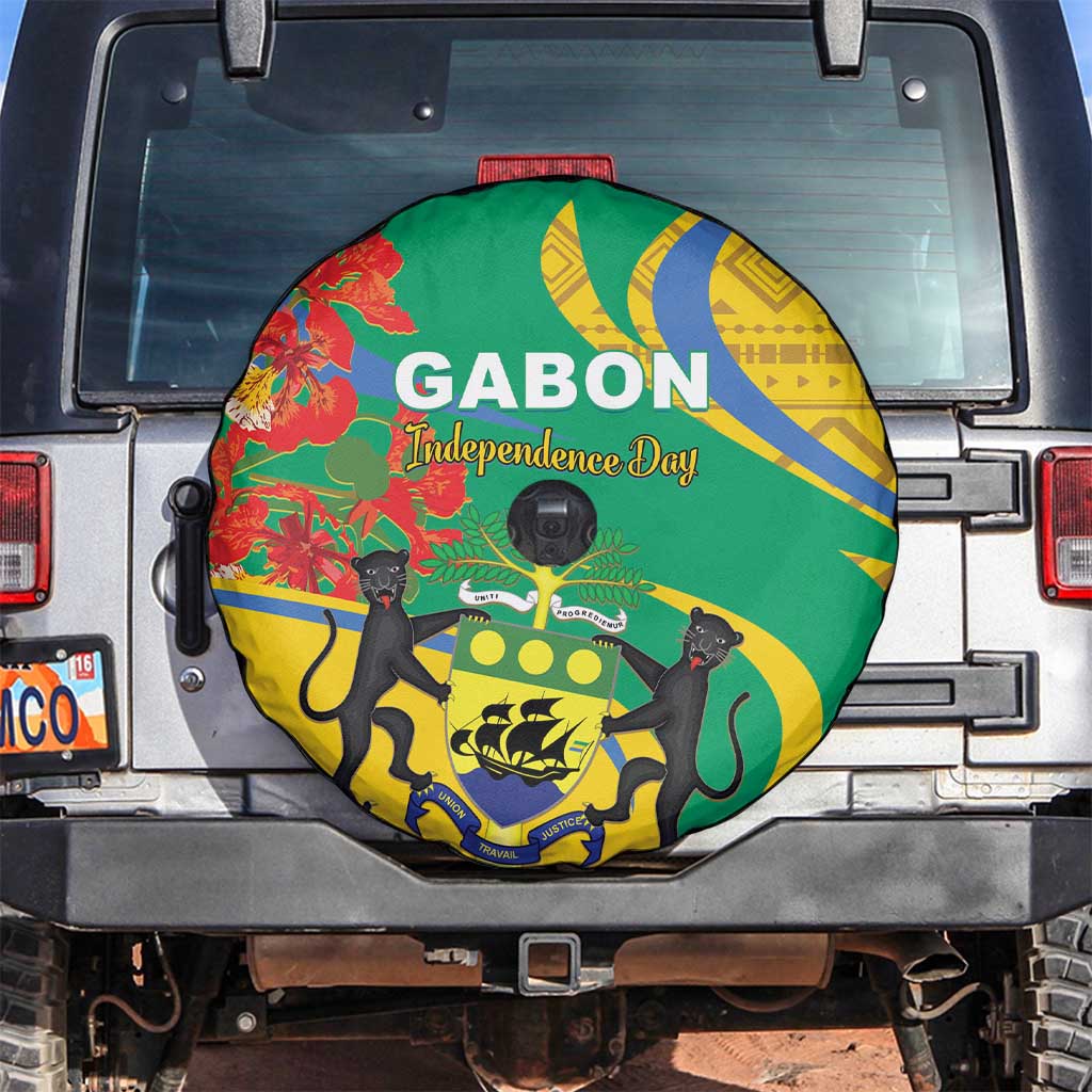 Gabon Independence Day Spare Tire Cover Gabonaise Flamboyant African Pattern - Wonder Print Shop