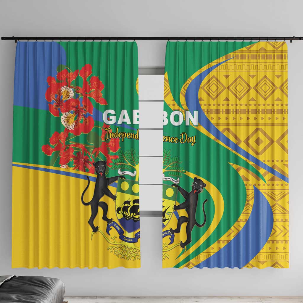 Two-panel window curtain set in green, yellow and blue with diamond pattern border