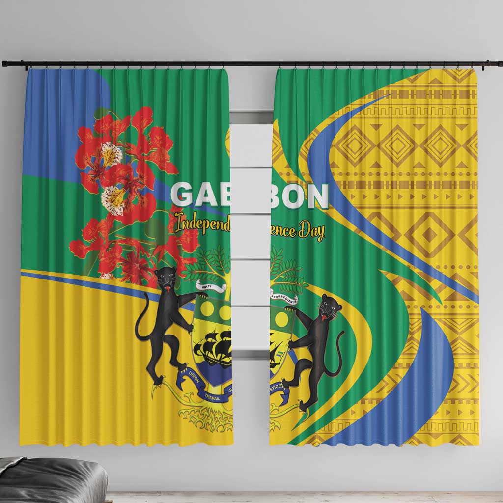 Gabon Independence Day Window Curtain Gabonaise Flamboyant African Pattern