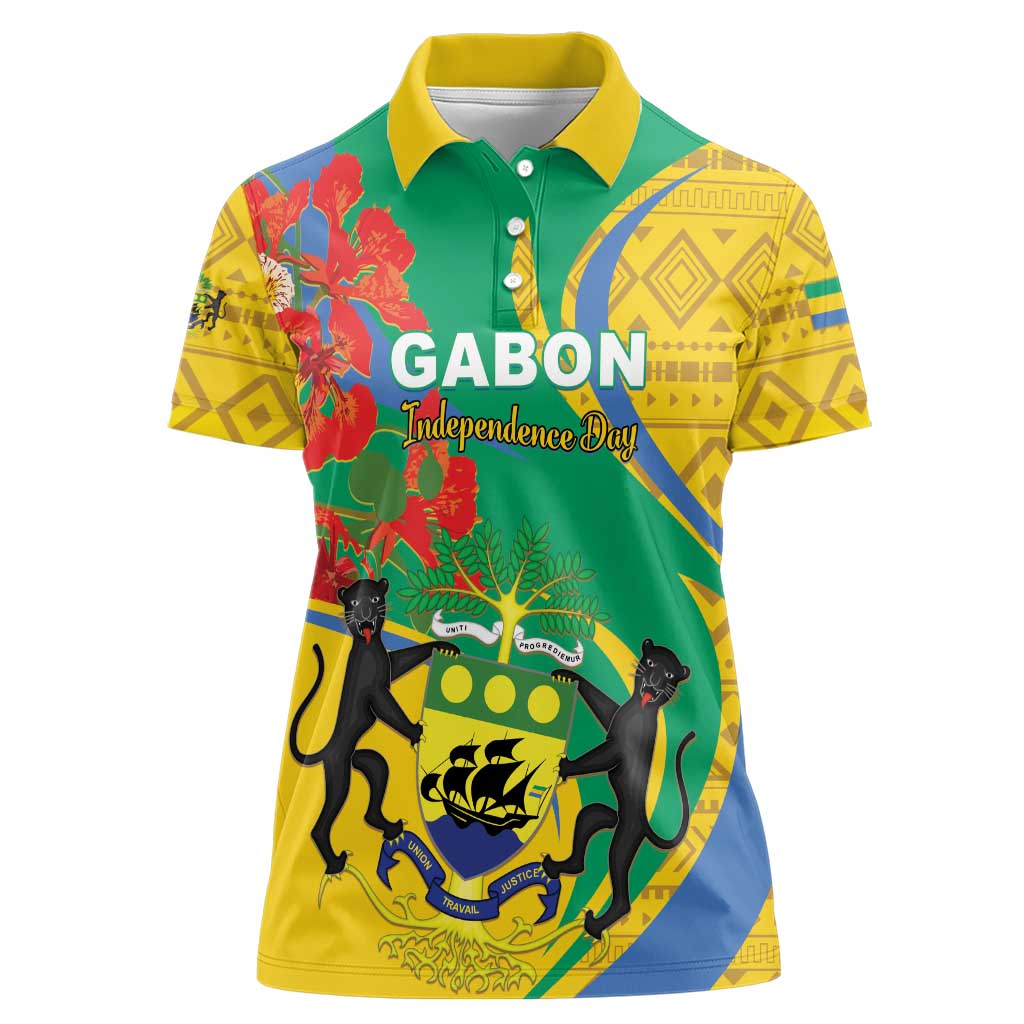 Gabon Independence Day Women Polo Shirt Gabonaise Flamboyant African Pattern - Wonder Print Shop