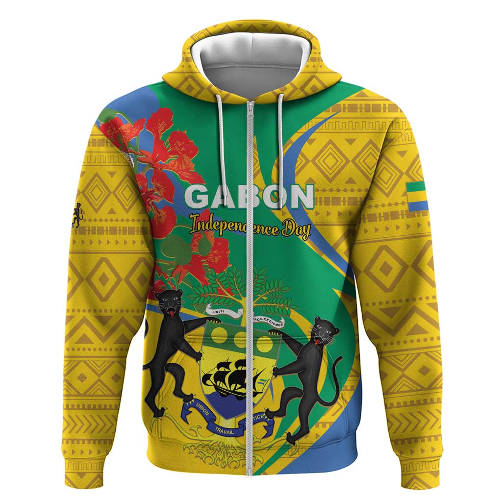 Gabon Independence Day Zip Hoodie Gabonaise Flamboyant African Pattern - Wonder Print Shop