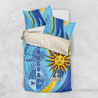 Blue duvet with sun emblem and 25 August, set includes two matching pillowcases