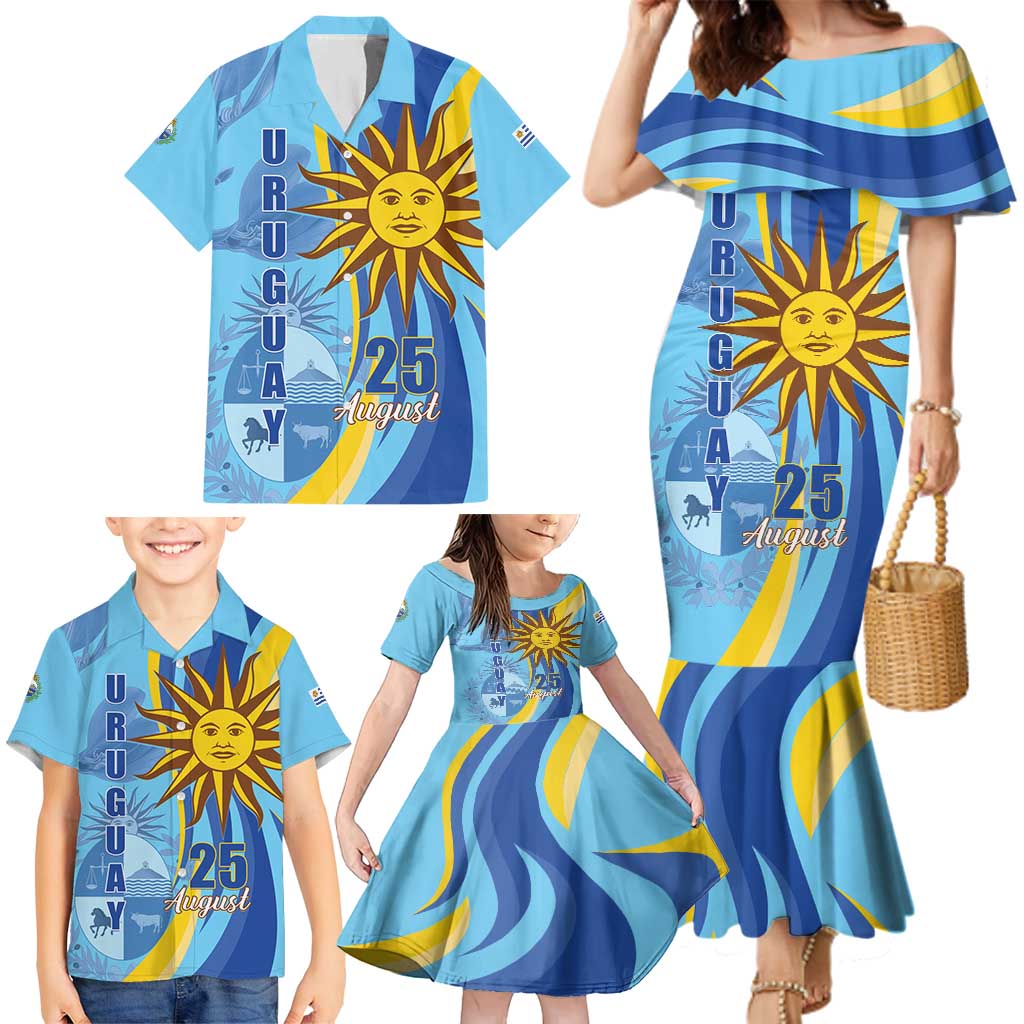 Uruguay Independence Day Family Matching Mermaid Dress and Hawaiian Shirt Sol de Mayo Erythrina Crista Galli - Wonder Print Shop