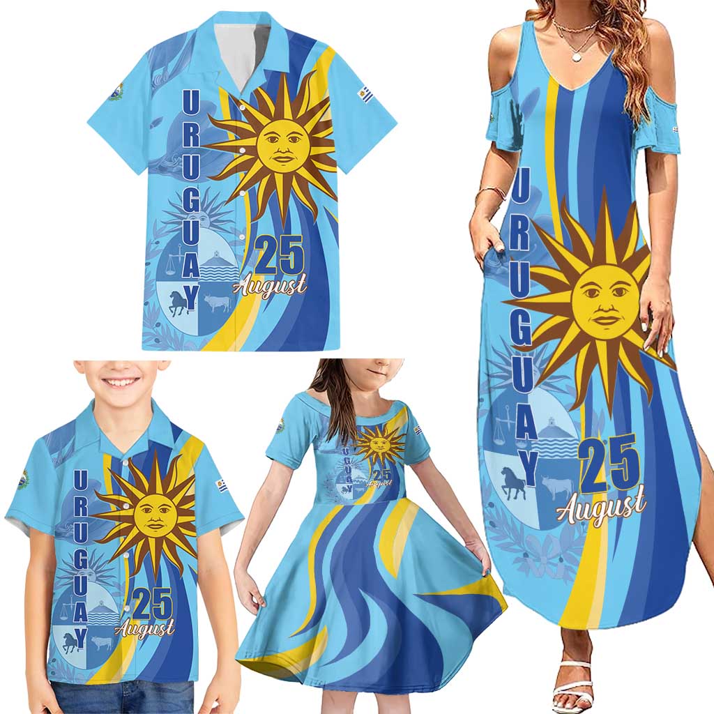 Uruguay Independence Day Family Matching Summer Maxi Dress and Hawaiian Shirt Sol de Mayo Erythrina Crista Galli - Wonder Print Shop