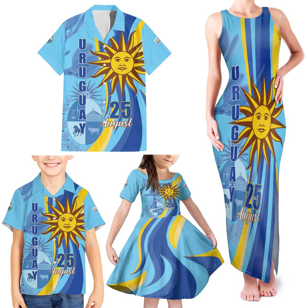 Uruguay Independence Day Family Matching Tank Maxi Dress and Hawaiian Shirt Sol de Mayo Erythrina Crista Galli - Wonder Print Shop