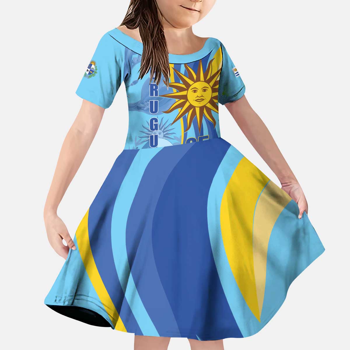 Uruguay Independence Day Kid Short Sleeve Dress Sol de Mayo Erythrina Crista Galli - Wonder Print Shop