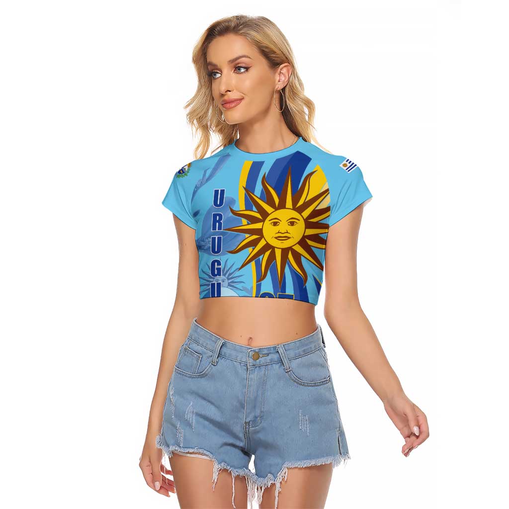 Uruguay Independence Day Raglan Cropped T Shirt Sol de Mayo Erythrina Crista Galli - Wonder Print Shop