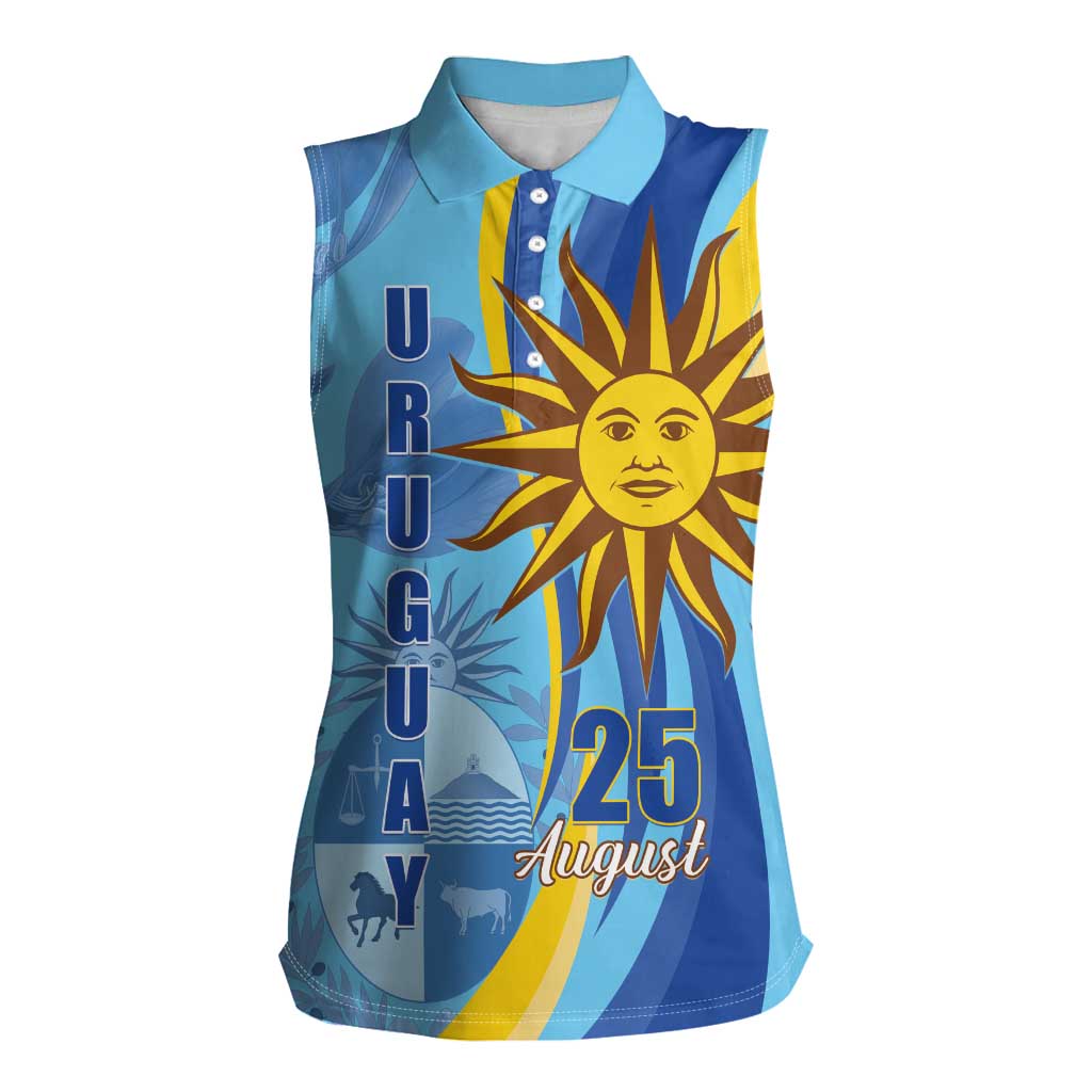 Uruguay Independence Day Women Sleeveless Polo Shirt Sol de Mayo Erythrina Crista Galli - Wonder Print Shop