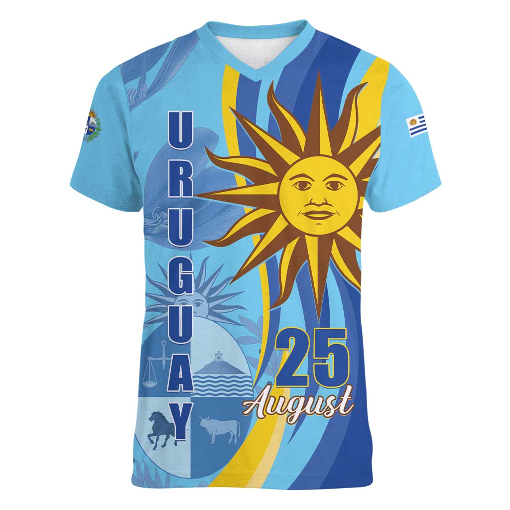 Uruguay Independence Day Women V-Neck T-Shirt Sol de Mayo Erythrina Crista Galli - Wonder Print Shop