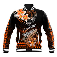 Black baseball jacket with orange tribal graphics, striped collar and cuffs, button front