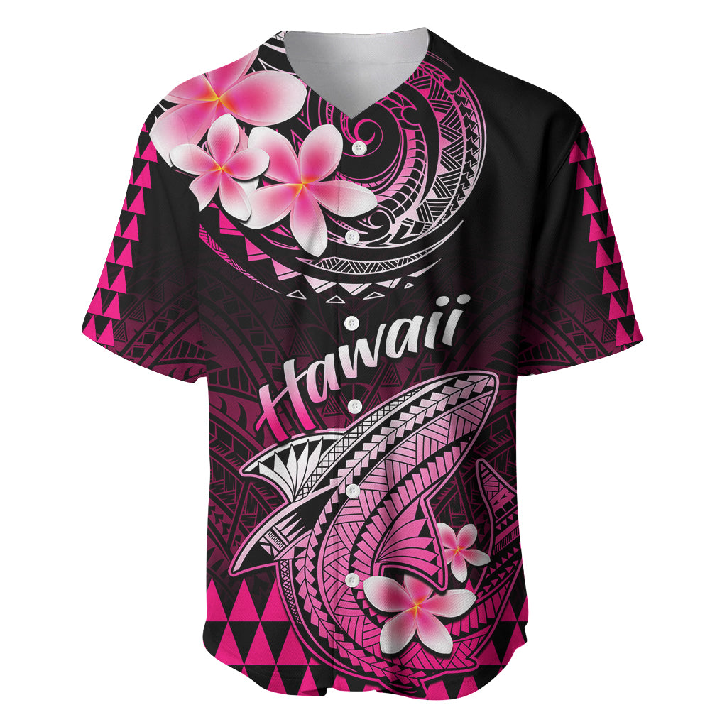 Hawaii baseball jersey in black with pink shark and floral Aloha print