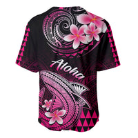 Hawaii baseball jersey, black with pink shark tail and circular tribal Aloha print