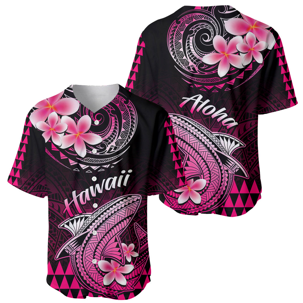 Hawaii baseball jersey, black with pink shark graphic and flower details